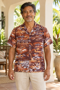 AI-generated styling image of a model wearing this Pacifica Hawaii shirt; see actual product photos for exact details and condition.
