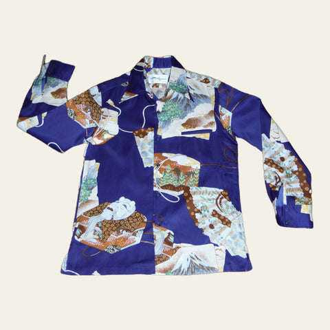 Vintage men's Long sleeve Aloha shirt by Tori Richard, Silky polyester, Size: Mens Large