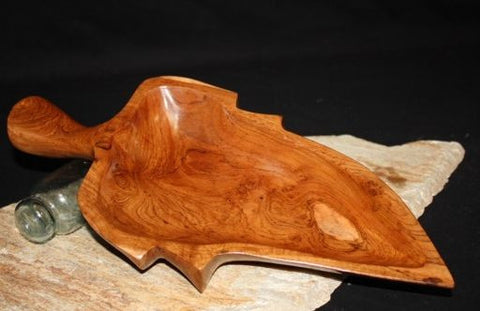 Wooden Teak Root Bowl Large - Palm Leaf Design